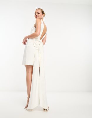 Hope & Ivy - Vestito corto da sposa con fiocco sul retro color avorio