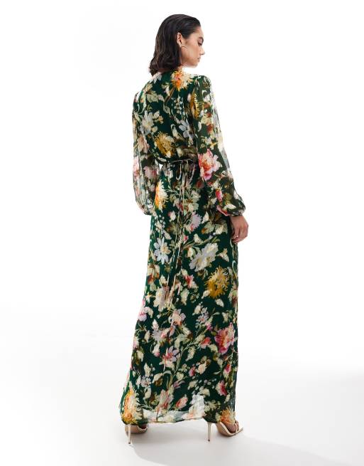 Hope Ivy Vestito lungo a portafoglio verde scuro a fiori con