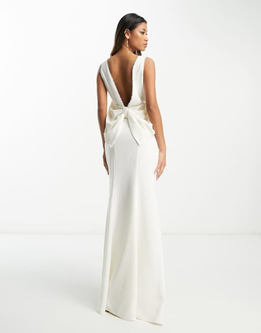 Hope & Ivy - Vestito lungo da sposa color avorio con fiocco sul retro
