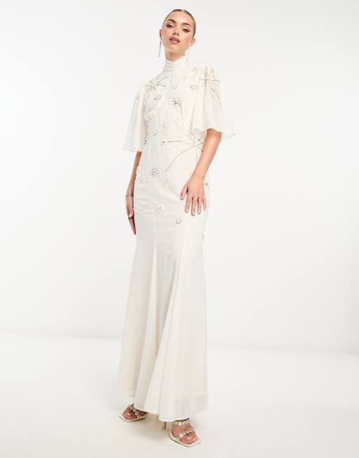 Hope & Ivy - Vestito lungo da sposa con apertura sul retro color avorio