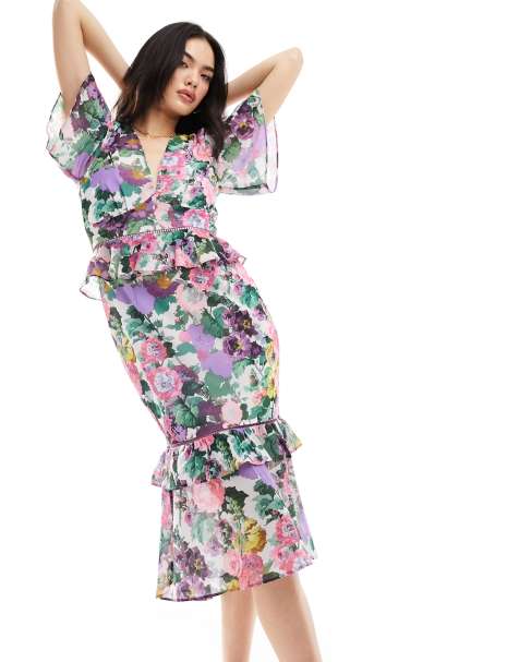 Hope & Ivy - Vestito midi multicolore con volant sul fondo - view 1