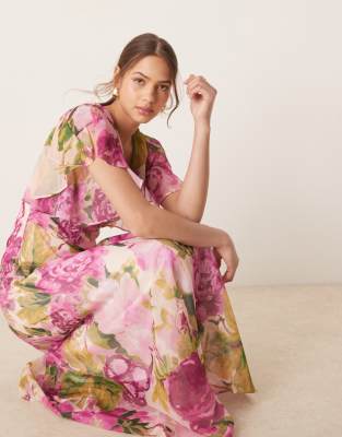 Hope & Ivy Waterfall Sleeve Cowl Neck Maxi Dress