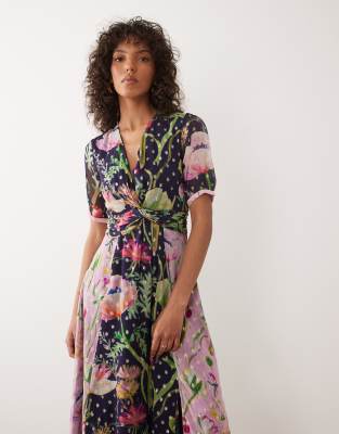 Hope & Ivy Wrap Bust Midi Tea Dress In Multi