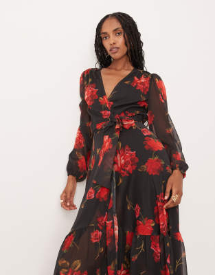 Hope & Ivy Wrap Front Maxi Dress In Black