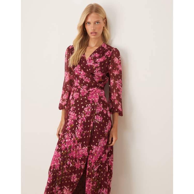 september sunsets burgundy floral print wrap maxi dress Katinka Wrap Maxi Dress