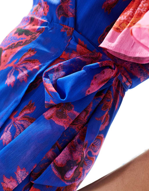 Hope & Ivy wrap maxi dress in blue based floral print | ASOS