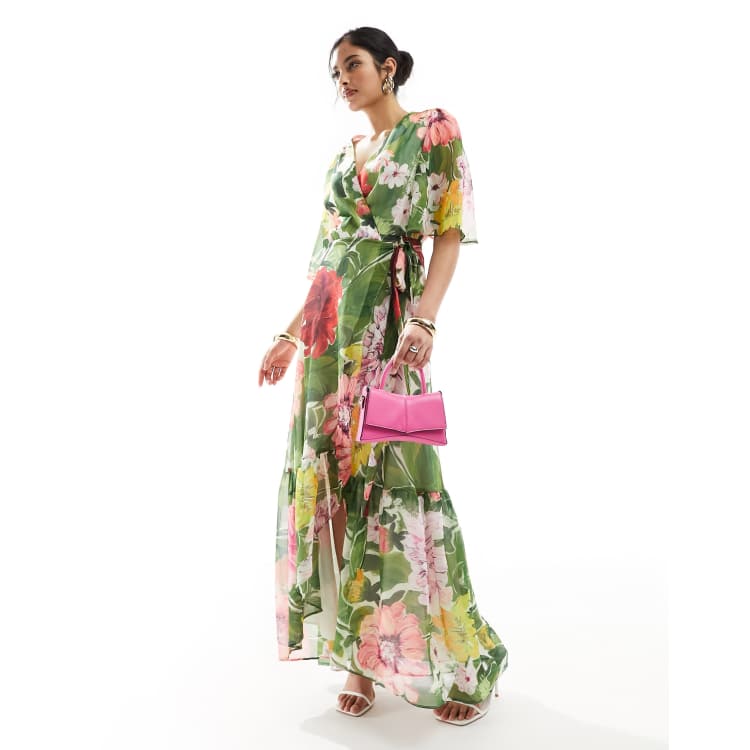 Hope & Ivy wrap maxi dress in green floral print | ASOS