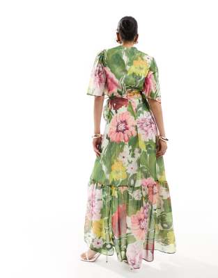 Hope & Ivy wrap maxi dress in green floral print | ASOS