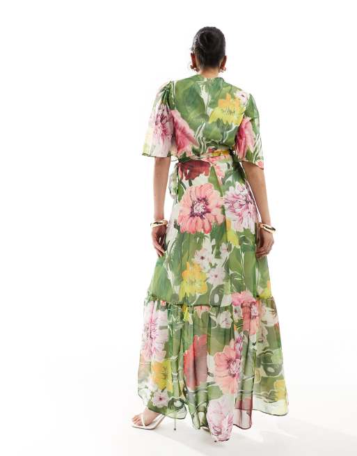 Hope Ivy wrap maxi dress in green floral print ASOS