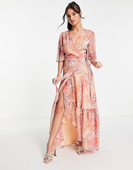  Hope & Ivy wrap maxi tea dress in coral floral 