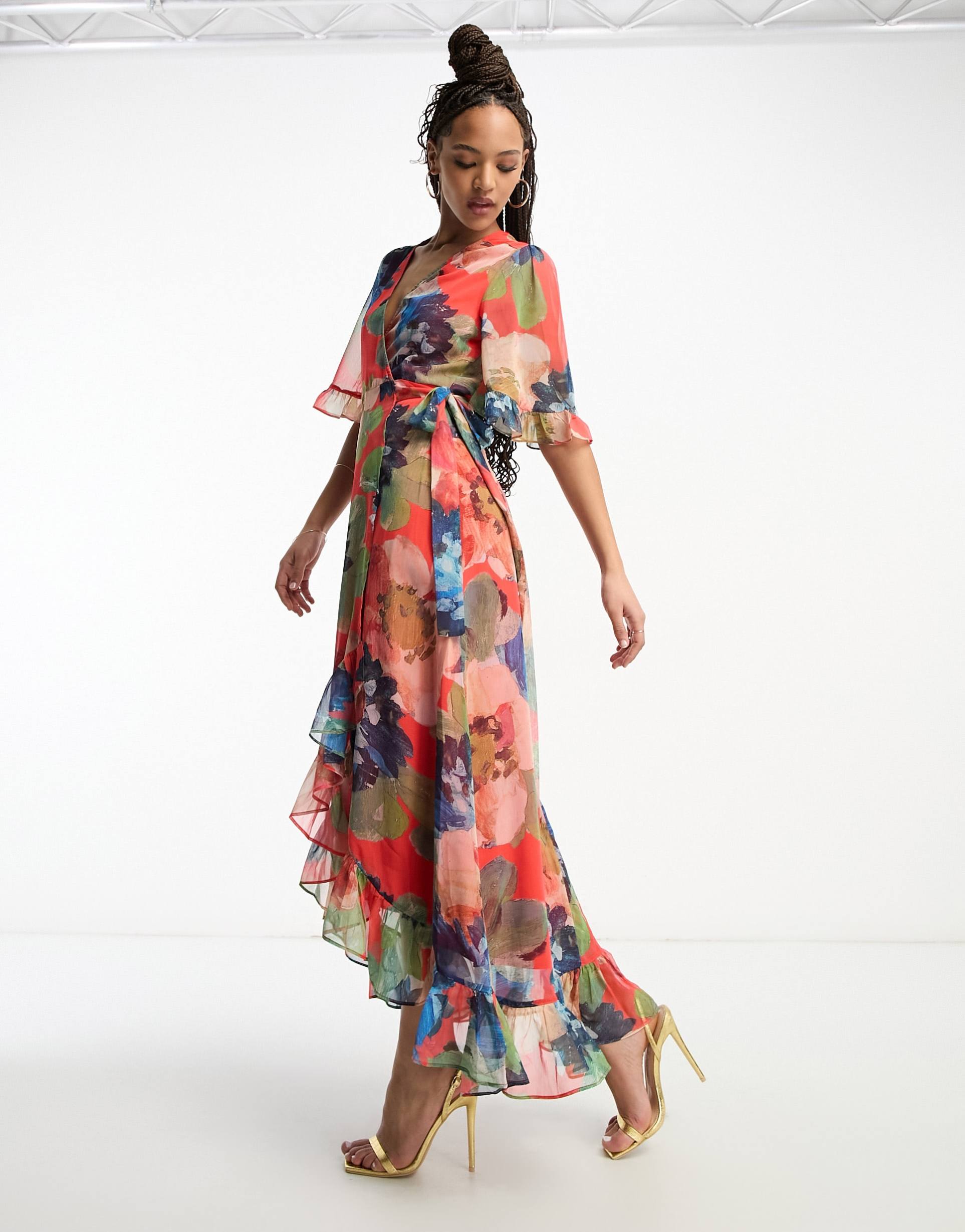 hope & ivy wrap midaxi dress in mixed floral