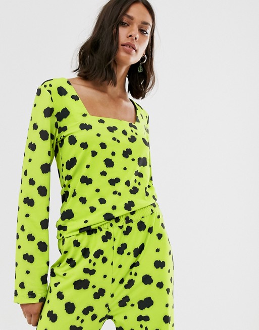 Hosbjerg 90's fitted top in neon dalmatian spot co-ord