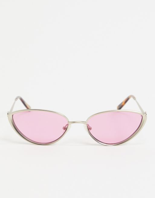 Slim metal cat eye sunglasses with gold frame and pink lenses – Hot Futures