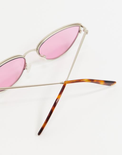 Slim metal cat eye sunglasses with gold frame and pink lenses – Hot Futures