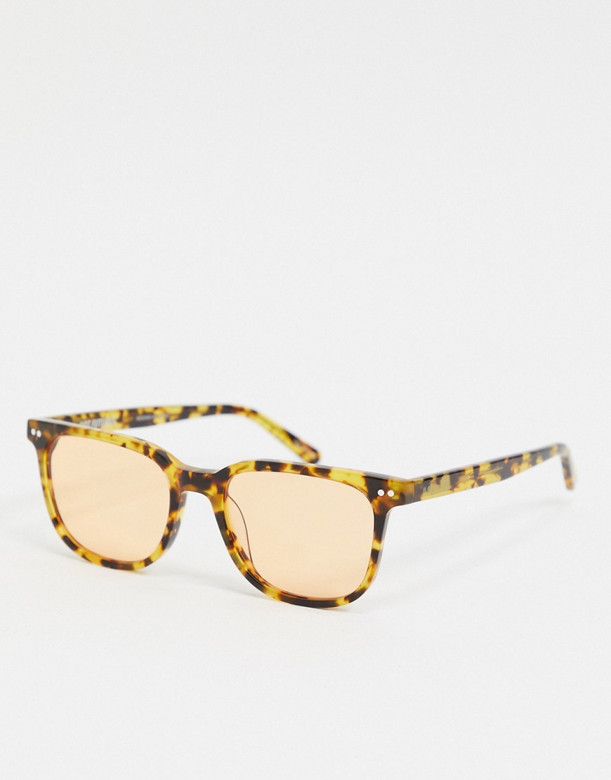 Hot Futures – Retro, fyrkantiga solglasögon med spräckliga bågar och orange glas