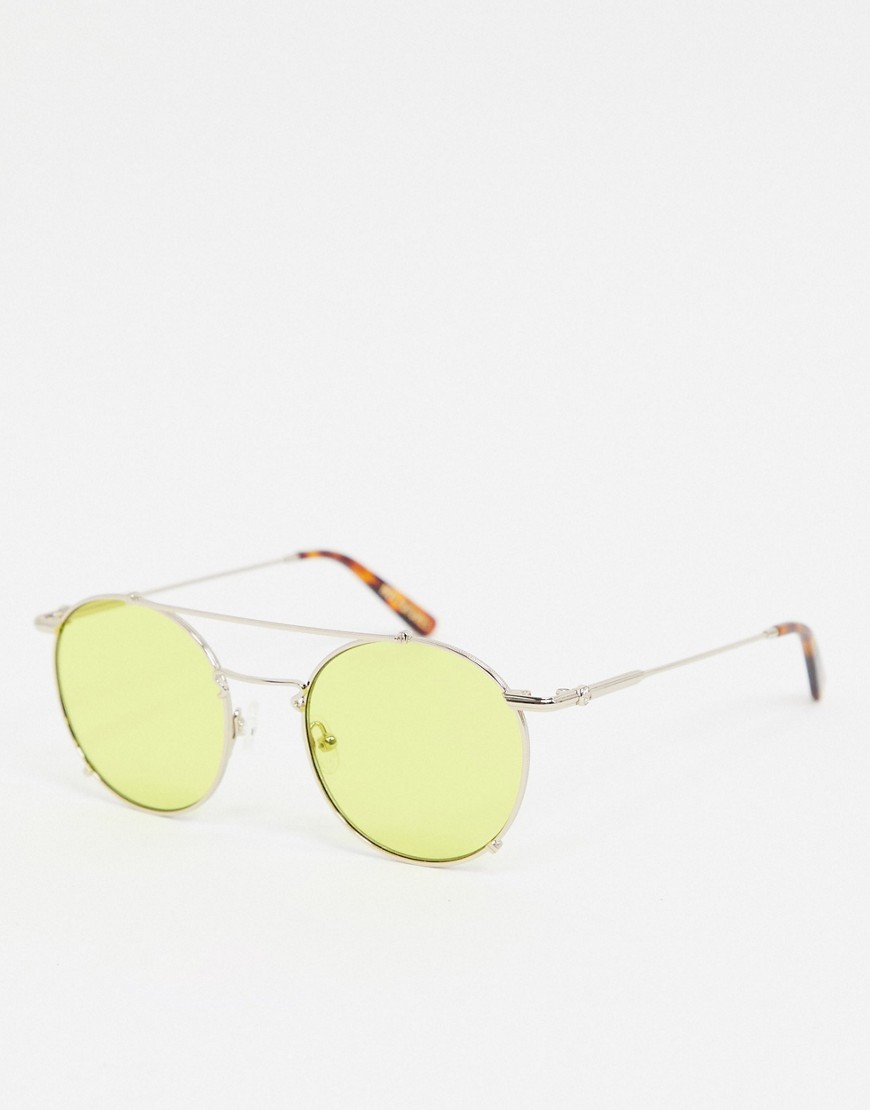 Hot Futures - Ronde metalen zonnebril in goud met gele glazen