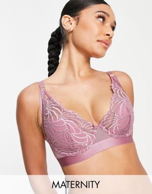Nursing Warrior lace plunge bra with flexiwire in orchid-Pink