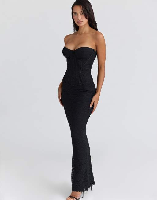 House of CB abito lungo corsetto in pizzo nero, 2 di 4