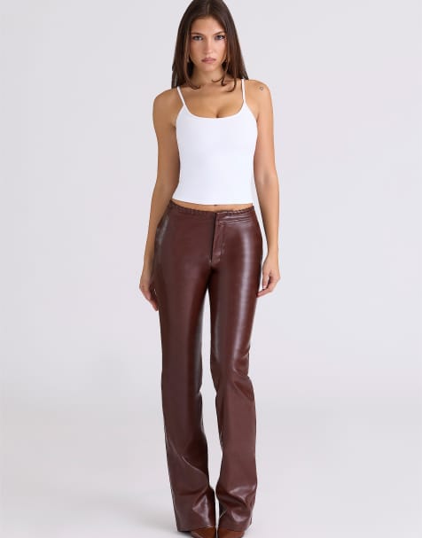 House of CB Adara vegan leather trousers in chocolate - BROWN