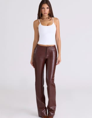 Adara - Pantalon en imitation cuir - Chocolat-Brown XL Regular