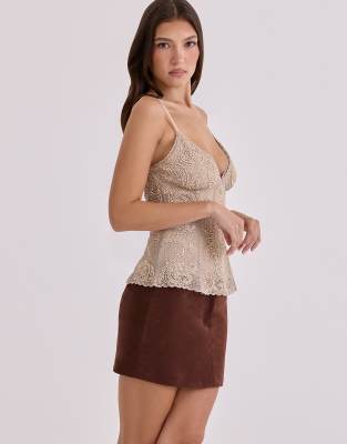 House of CB - Adelise - Mini-jupe en imitation daim - Moka-Brown