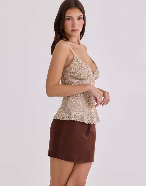 House of CB Adelise mocha vegan suede mini skirt in mocha - view 1