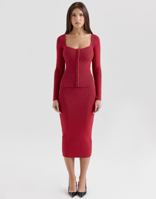 House of CB knitted top & midi skirt co-ord in red, 3 of 3