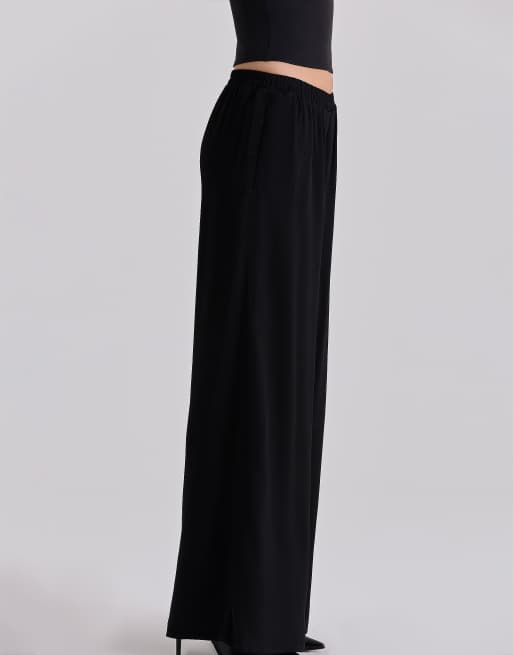 House of CB Alexa pantaloni neri a gamba larga, 3 di 4