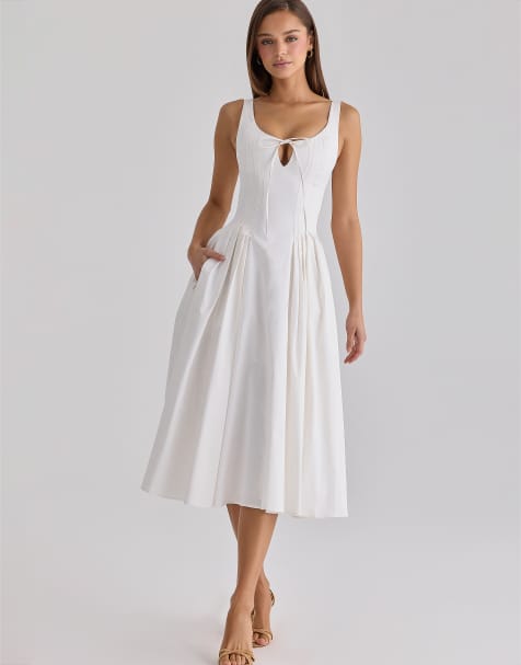 House of CB - Alira - Vestido midi blanco plisado de algodón - view 1