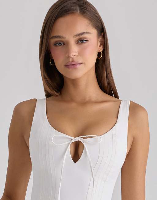 House of CB - Alira - Vestido midi blanco plisado de algodón, 2 de 4