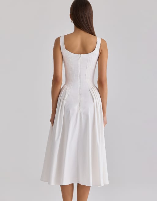 House of CB - Alira - Vestido midi blanco plisado de algodón, 4 de 4