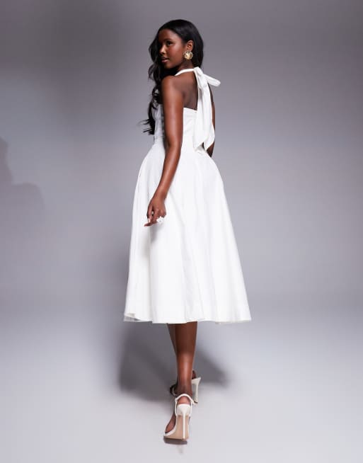 House of CB Allena cotton halter midi sundress in white