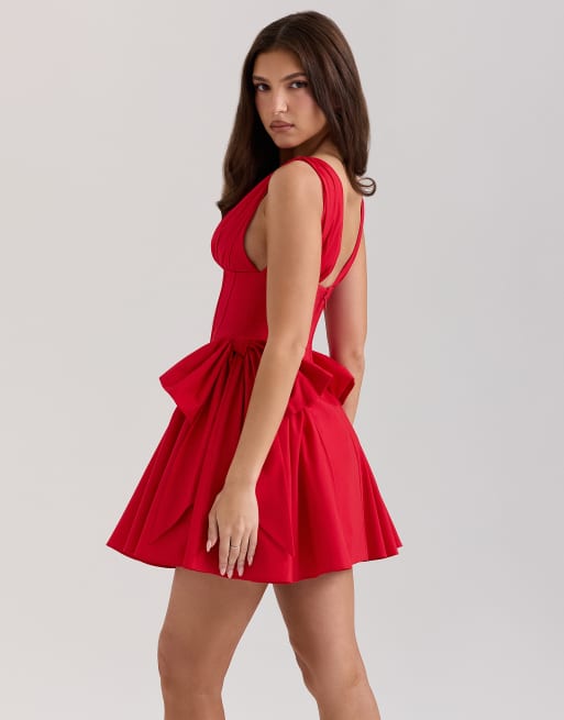 House of CB Amalia bow mini dress in red - RED, 3 of 4