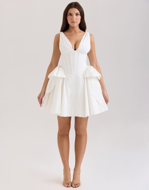House of CB Amalia stretch cotton bow mini dress in white - view 1