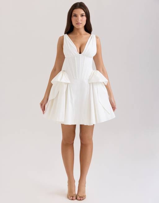 House of CB Amalia stretch cotton bow mini dress in white