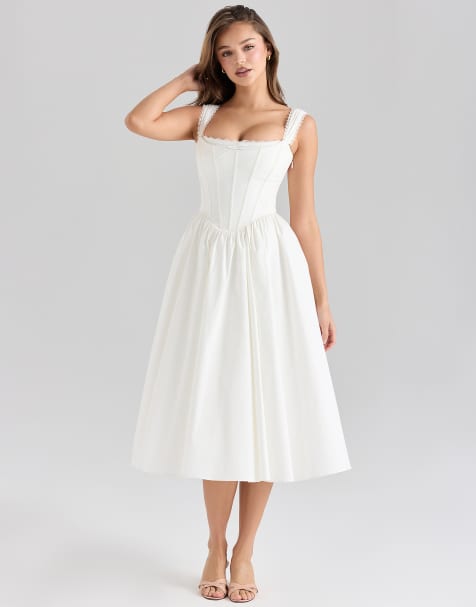 House of CB Amara stretch cotton corset midi dress in white
