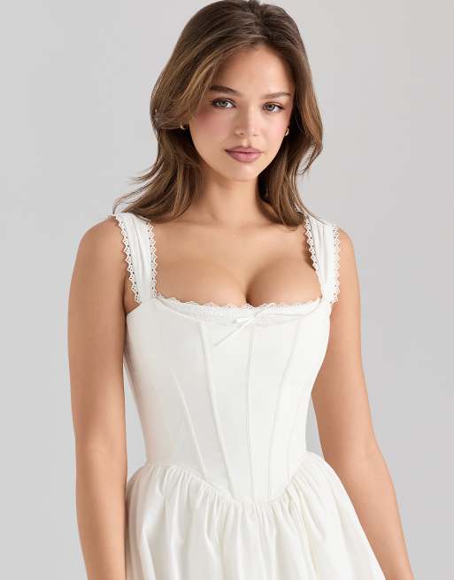 House of CB Amara stretch cotton corset midi dress in white