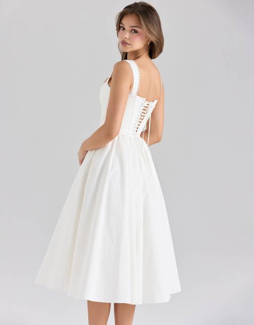 House of CB Amara stretch cotton corset midi dress in white