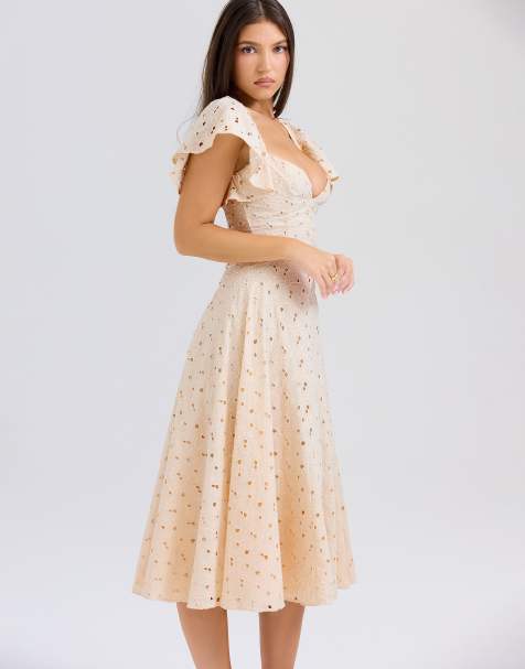 House of CB Amaya tea broderie anglais midi dress in cream - view 1