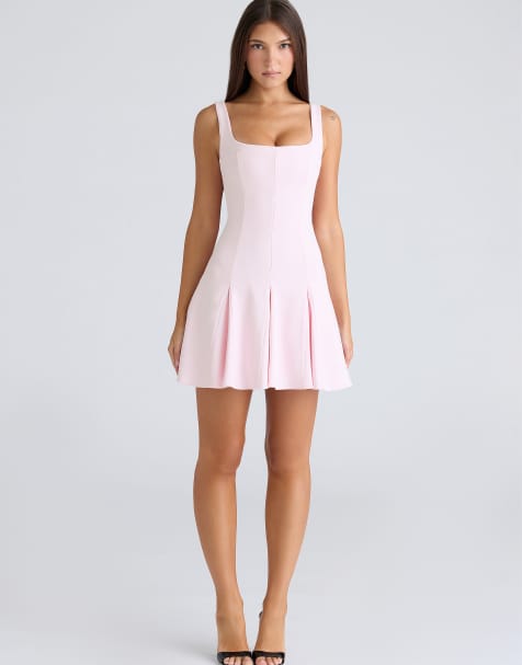 House of CB Amelie ballerina pink stretch flare mini dress in ballerina pink - LPINK - view 1
