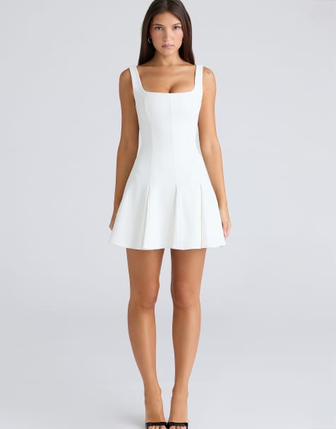 House of CB Amelie vintage ivory stretch flare mini dress in vintage ivory