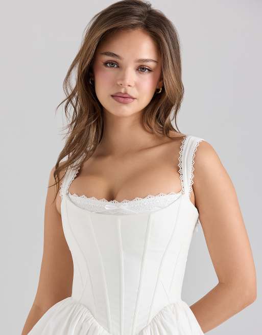 House of CB Ami stretch cotton corset mini dress in white | ASOS