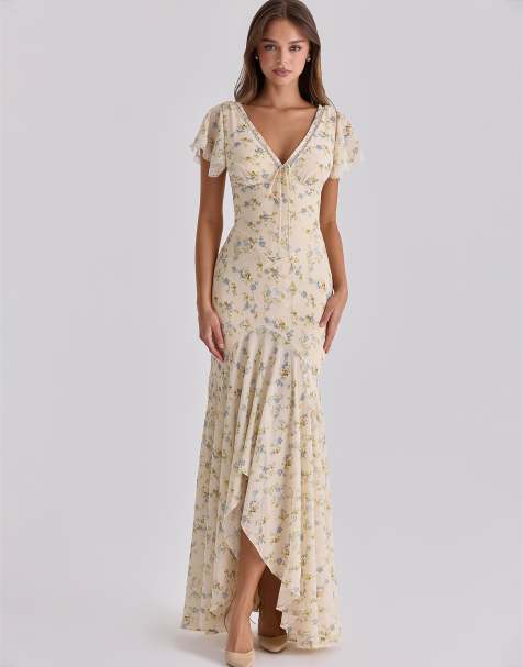 House of CB - Amina - Georgette maxi jurk met bloemenprint in lichtgeel - view 1