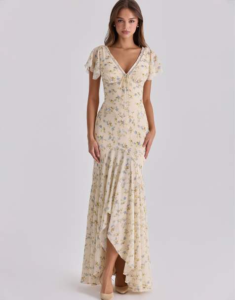 House of CB Amina ivory vintage rose print georgette maxi tea dress in ivory vintage rose print - view 1