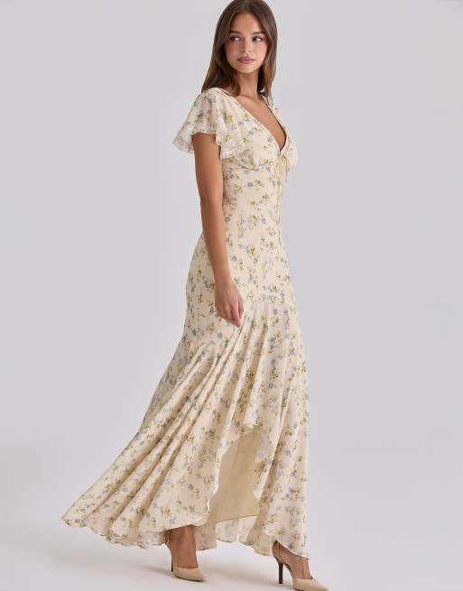 House of CB Amina robe longue en georgette à imprimé fleuri citron, 3 de 4