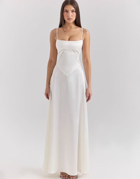 House of CB Anabella satin lace up maxi dress in ivory - view 1
