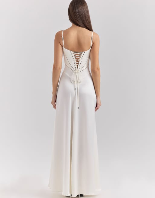 House of CB Anabella satin lace up maxi dress in ivory