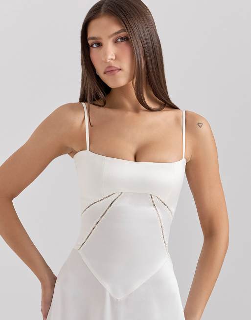 House of CB Anabella satin lace up maxi dress in ivory