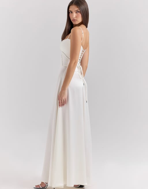 House of CB Anabella satin lace up maxi dress in ivory