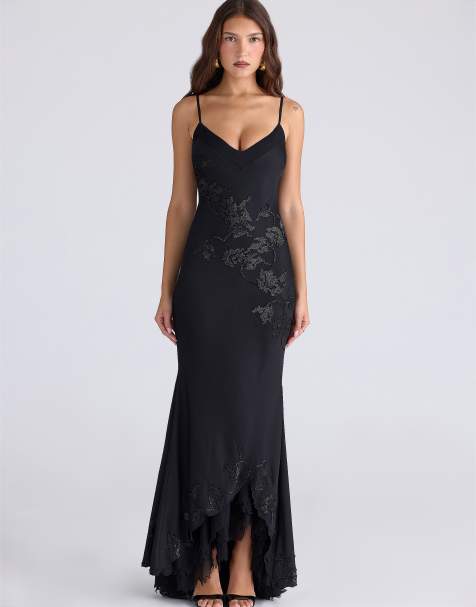 House of CB Anastelle black hand beaded embellished satin maxi dress - limited edition in black - view 1